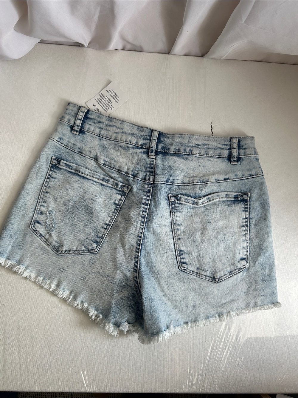 Rewash Brand Light Blue Acid Wash High-Rise Shortie Jean Shorts - Picture 2 of 9